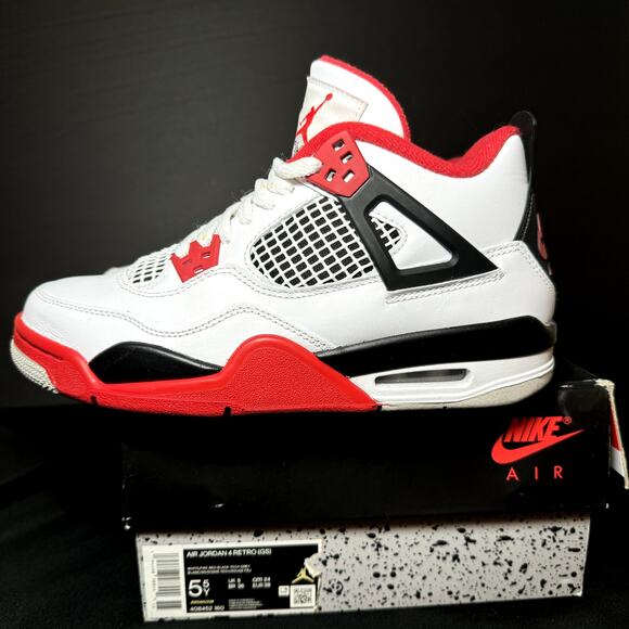 Size 5.5 - Nike Air Jordan 4 Retro OG GS Fire Red 2020 Men's Shoes - Picture 8 of 9